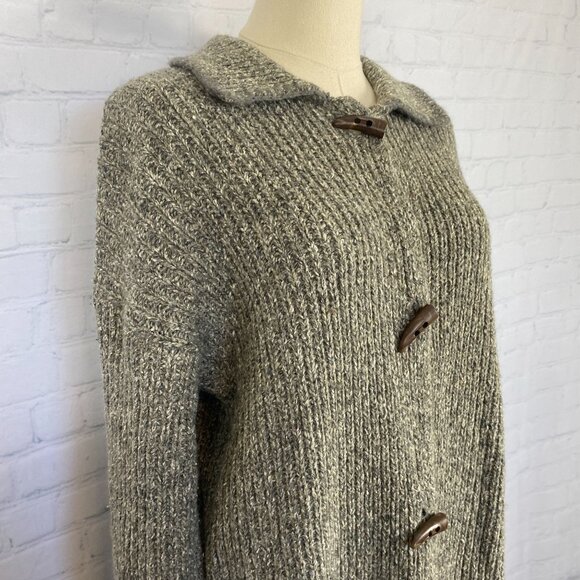 Vintage Y2K Cassini Wool Blend M Grey Chunky Knit Toggle Clasp Long Cardigan - Picture 5 of 10